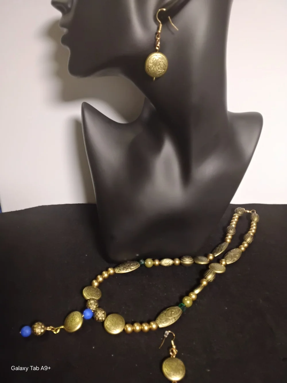 Handcrafted Gold-Tone Pendant Necklace and Earring Set